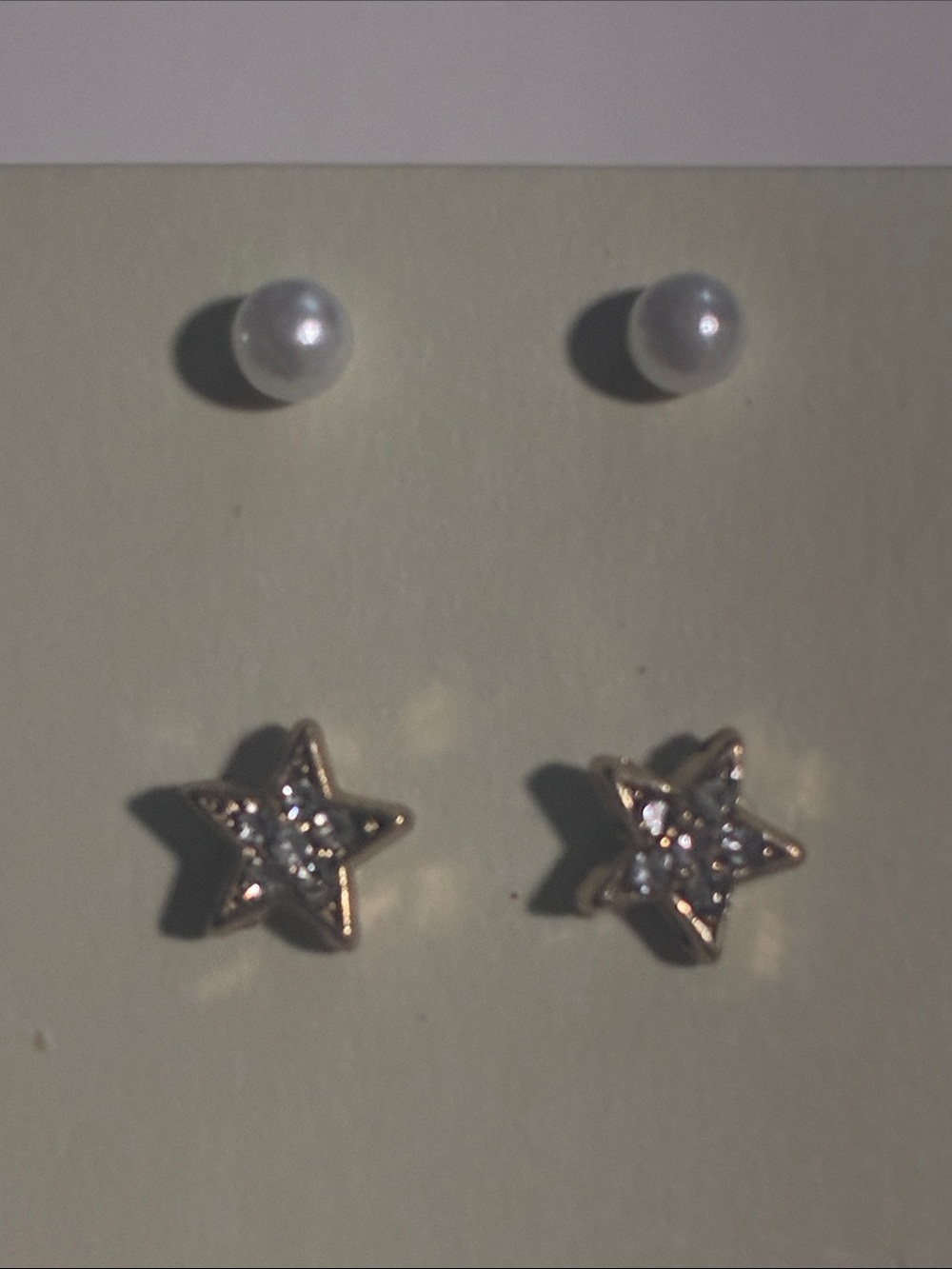 Pearl and Star Stud Earring Set - White Pearls & Gold Stars / 2 set